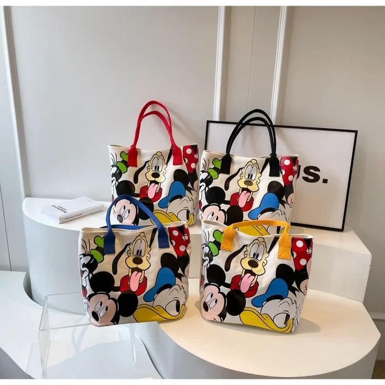 Disney Mickey Mouse Cartoon Large Capacity Canvas Shoulder Bag Female Cute Tote Student School Bag Minnie Handbag