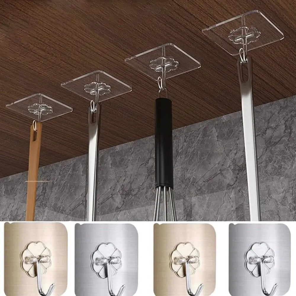 1/3Pcs Transparent Self Adhesive Hooks Seamless Wall Hangers Waterproof Oilproof Reusable Hanging Hook for Kitchen Bath