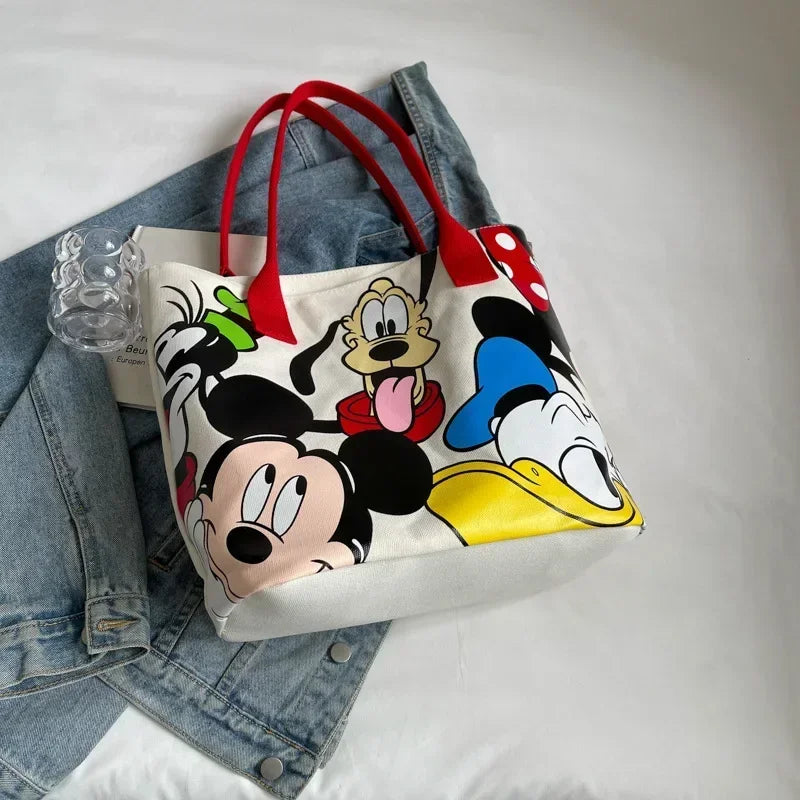 Disney Mickey Mouse Cartoon Large Capacity Canvas Shoulder Bag Female Cute Tote Student School Bag Minnie Handbag