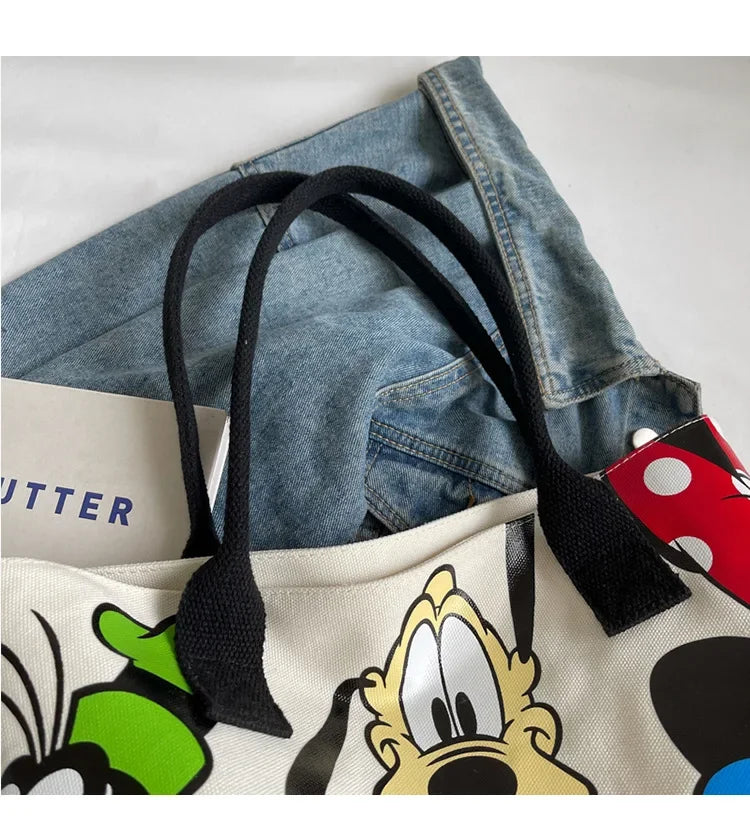 Disney Mickey Mouse Cartoon Large Capacity Canvas Shoulder Bag Female Cute Tote Student School Bag Minnie Handbag