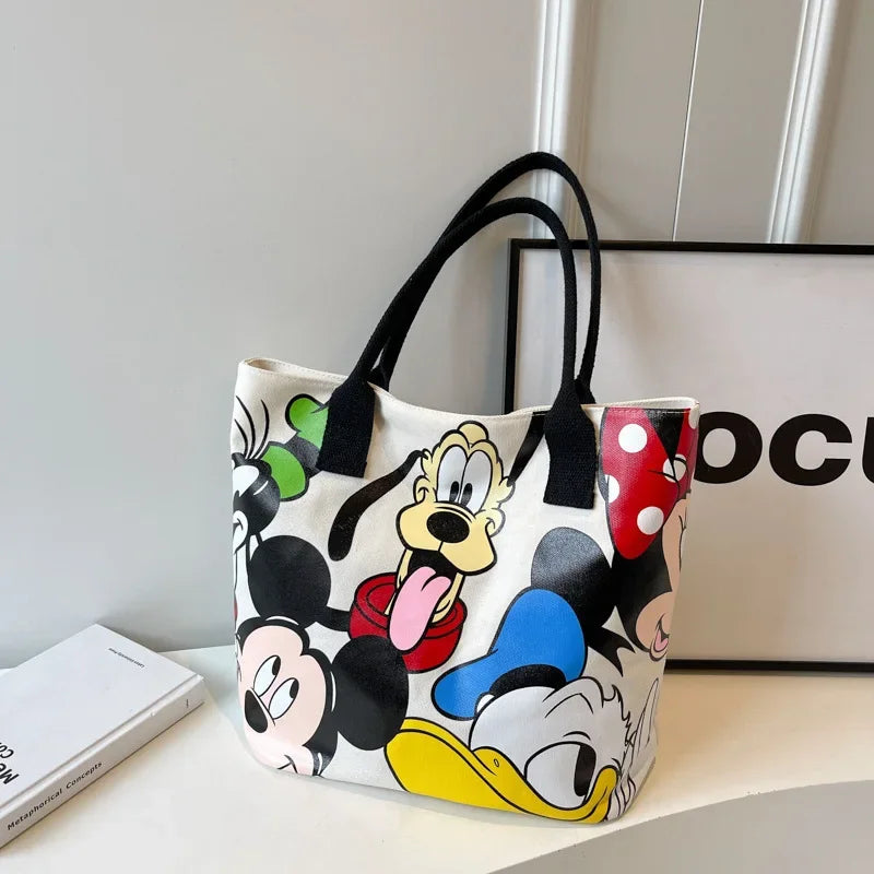 Disney Mickey Mouse Cartoon Large Capacity Canvas Shoulder Bag Female Cute Tote Student School Bag Minnie Handbag