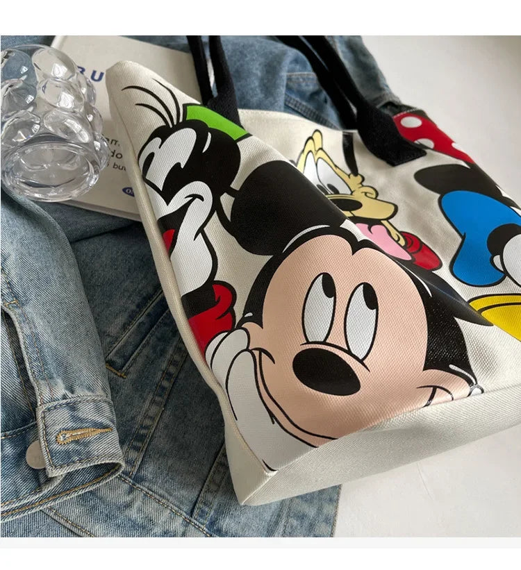 Disney Mickey Mouse Cartoon Large Capacity Canvas Shoulder Bag Female Cute Tote Student School Bag Minnie Handbag