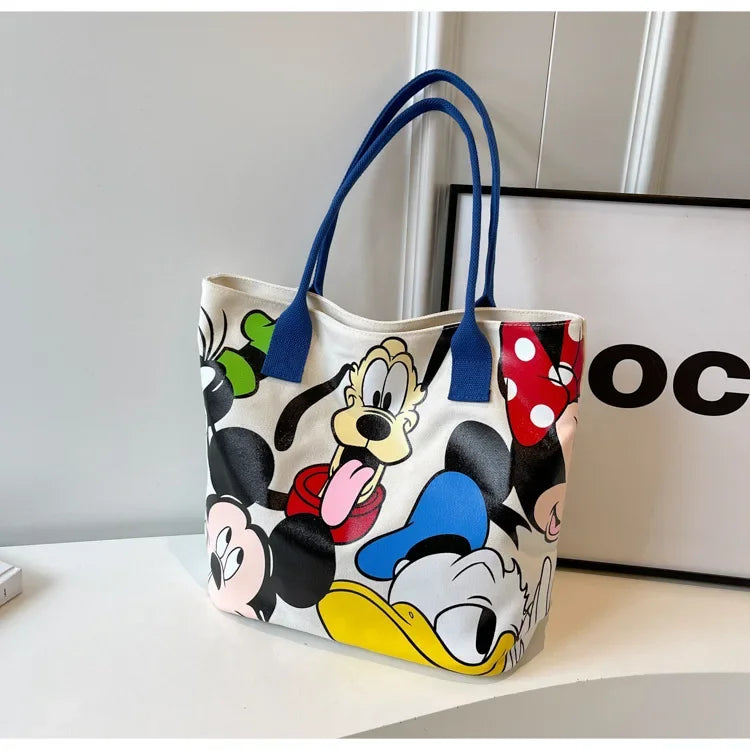 Disney Mickey Mouse Cartoon Large Capacity Canvas Shoulder Bag Female Cute Tote Student School Bag Minnie Handbag