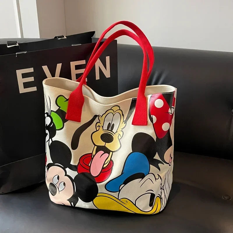 Disney Mickey Mouse Cartoon Large Capacity Canvas Shoulder Bag Female Cute Tote Student School Bag Minnie Handbag