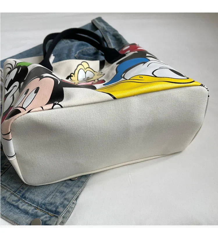 Disney Mickey Mouse Cartoon Large Capacity Canvas Shoulder Bag Female Cute Tote Student School Bag Minnie Handbag