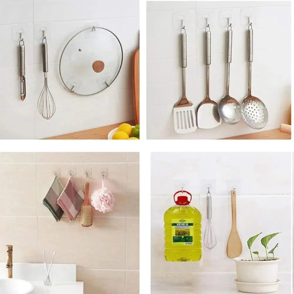 1/3Pcs Transparent Self Adhesive Hooks Seamless Wall Hangers Waterproof Oilproof Reusable Hanging Hook for Kitchen Bath