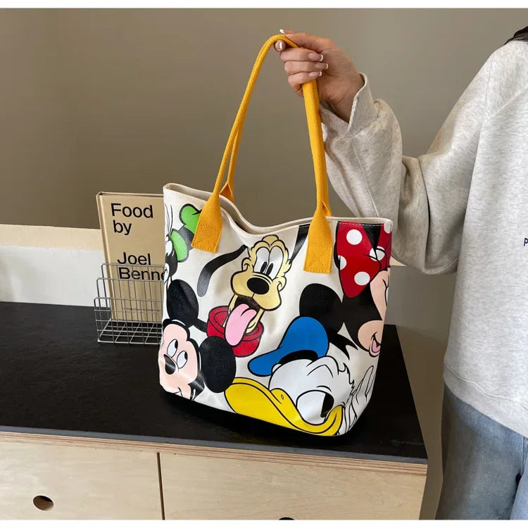 Disney Mickey Mouse Cartoon Large Capacity Canvas Shoulder Bag Female Cute Tote Student School Bag Minnie Handbag