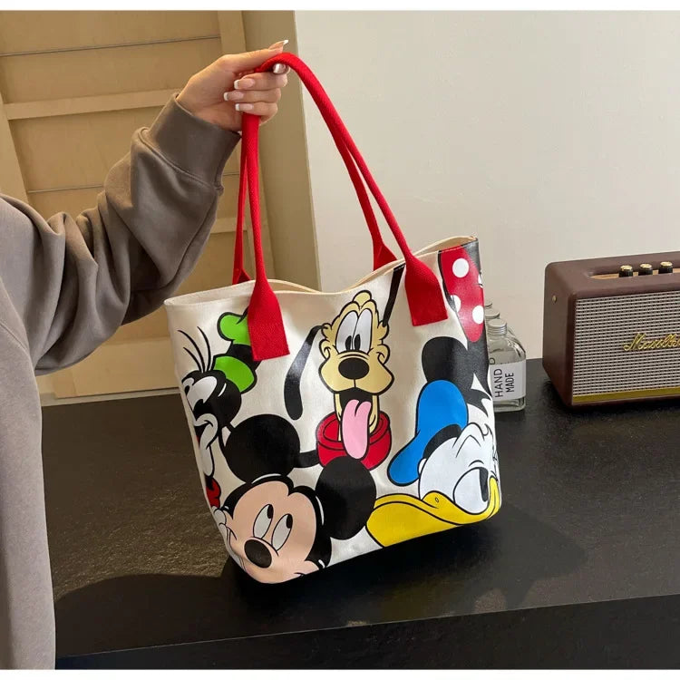 Disney Mickey Mouse Cartoon Large Capacity Canvas Shoulder Bag Female Cute Tote Student School Bag Minnie Handbag