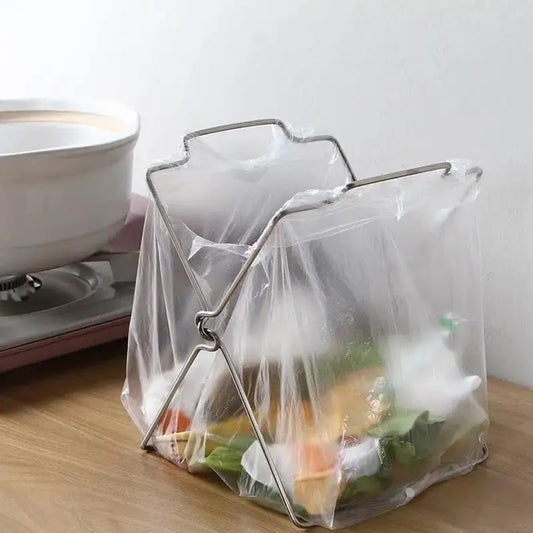 Stainless Steel Garbage Bag Shelf Foldable Countertop Waste Bag Stand Holder Kitchen Garbage Sorting Organizer Storage Rack